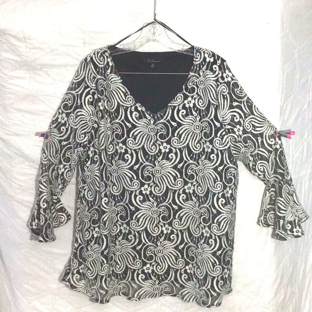 Women’s Caleooa BoHo Tunic. Black & White. Size XL